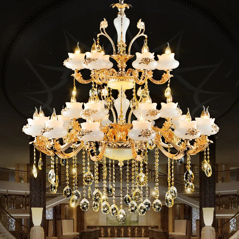 120CM Luxury Villa Crystal Chandeliers stair Lamp Led candle light European style Hotel Project Ceiling Chandelier led luminaire