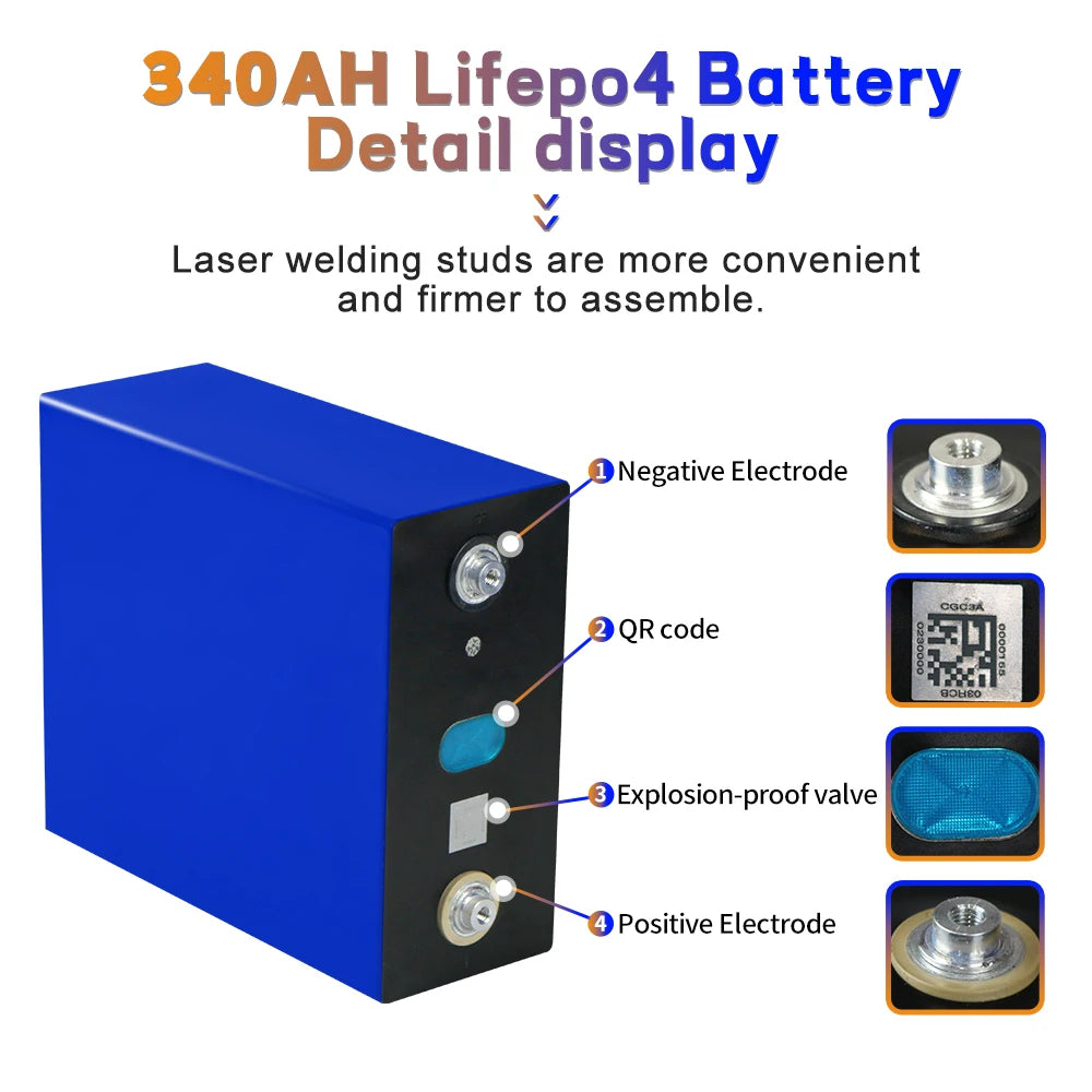 16/32PCS 3.2V 340Ah Lifepo4 Battery High Capacity Deep 6000 Cycle DIY 12V 24V 48V RV Boats Home Energy Storage Cells Pack NO TAX