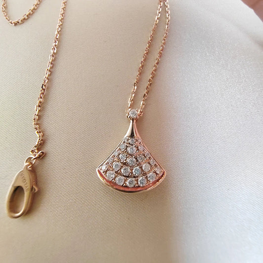 18K Gold AU750 Fan Necklace 0.2 Carat Genuine Diamond High-end Jewelry Valentine's Anniversary Party Gift for Women