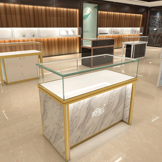 1New imitation marble glass jade display cabinet shopping mall jewelry display cabinet showcase glass mobile phone showcase
