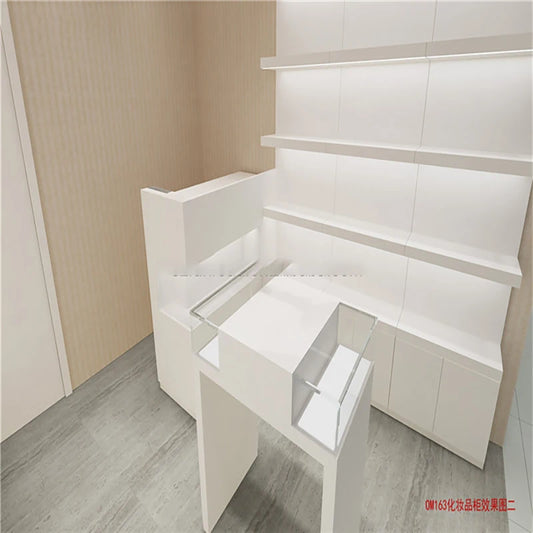 2022 hot sell wooden makeup showcase cosmetic shop counter for makeup shop decoration