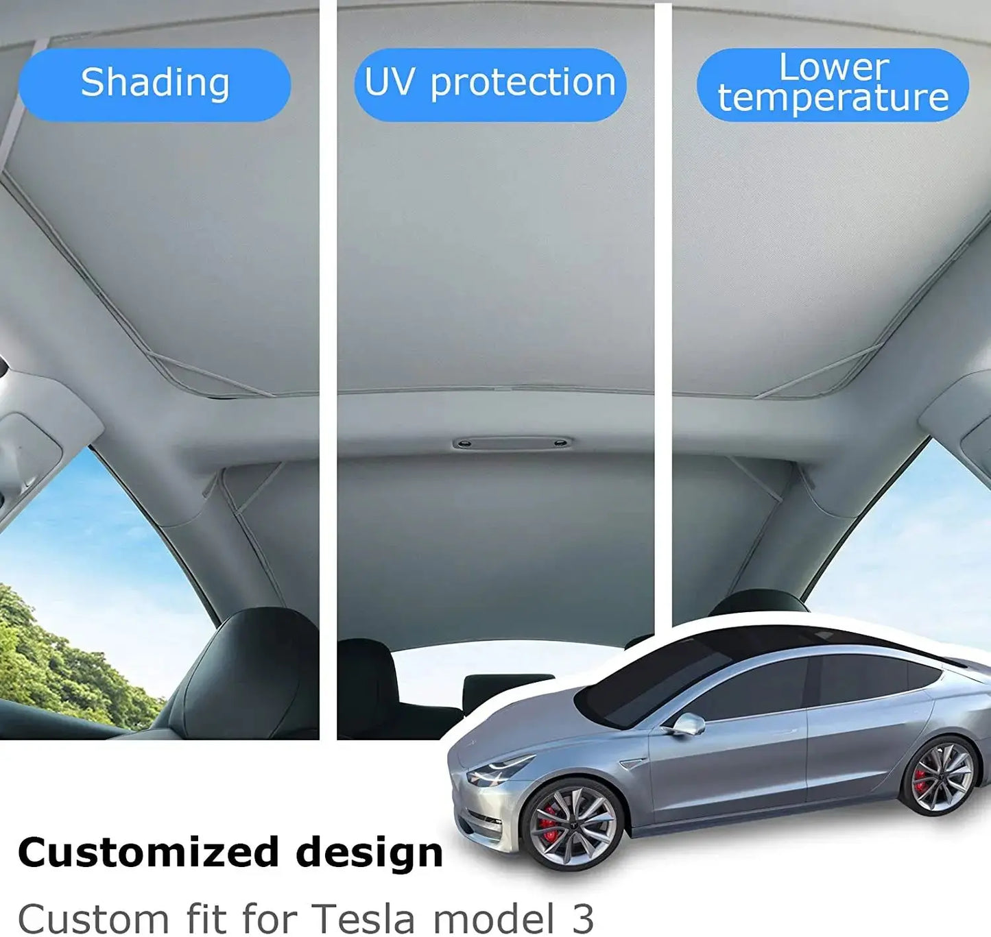 2023 Roof Sunshade Top Window UV Sun sunroof sunshade for  model y Glass  No Sag Stretchable Heat Insulation Cover Foldable