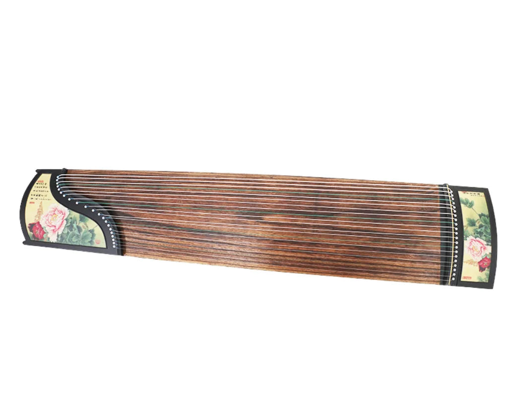 21 String Guzheng Silk Painting Green Peony