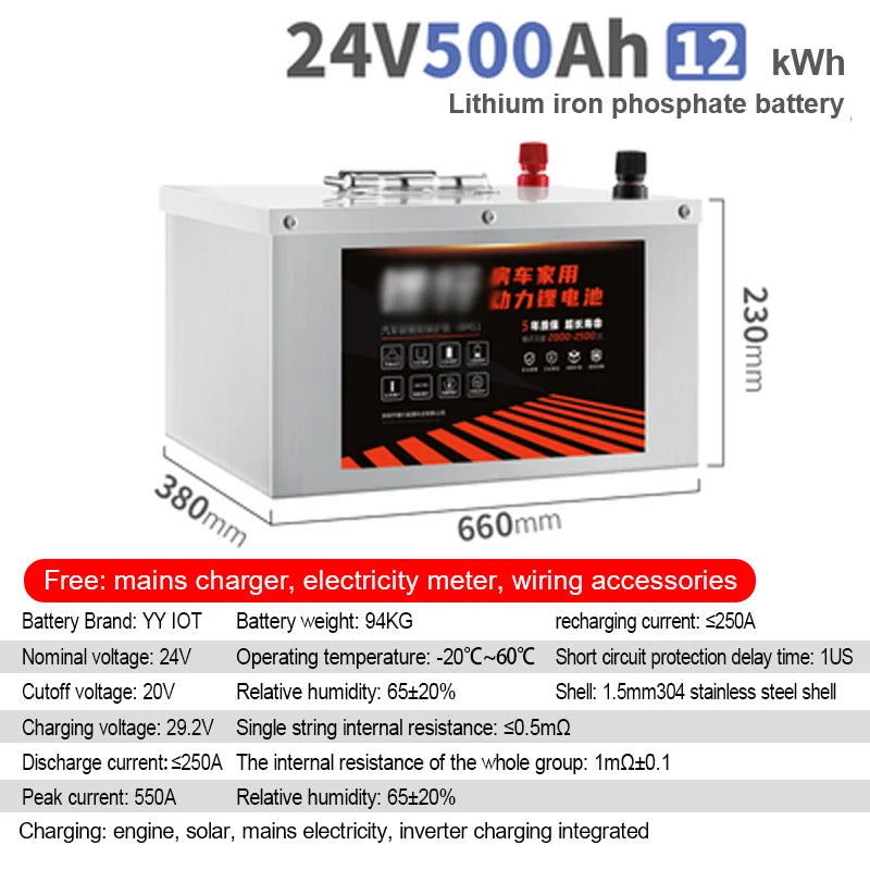 24V RV LiFePo4 Lithium Battery Outdoor Large Capacity 100AH 200AH 300AH 400AH 500AH 600AH 800AH Solar Charging