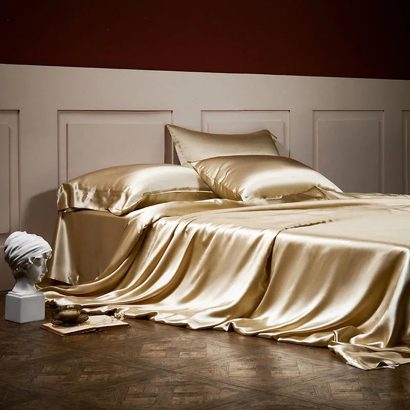 25 Momme Mulberry Silk Duvet Cover Queen King 4Pcs Top Grade Luxury Silk Silver Golden 1 Bed Sheet 1 Duvet Cover 2 Pillow Shams