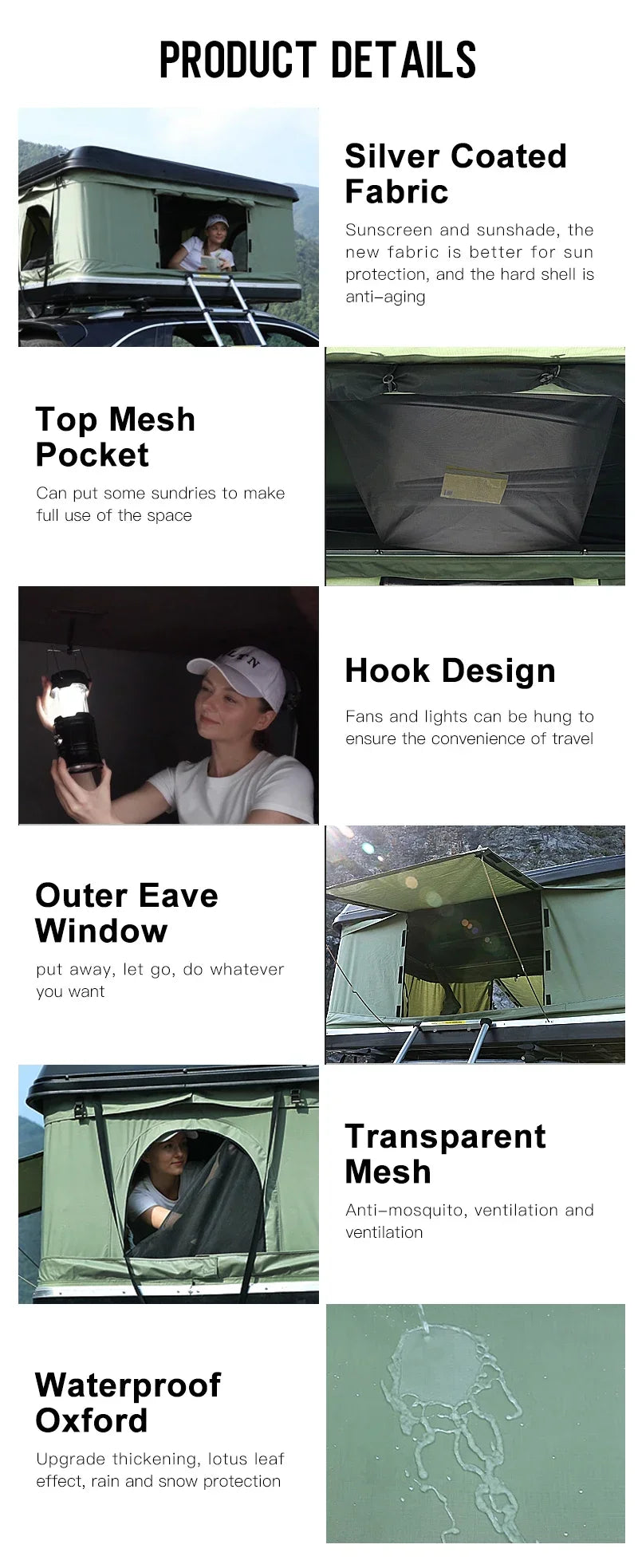 3 Kinds Size 4x4 Suv Fiberglass Auto Hard Shell Roof Top Car Rooftop Tent Camping Tentcar accesorries