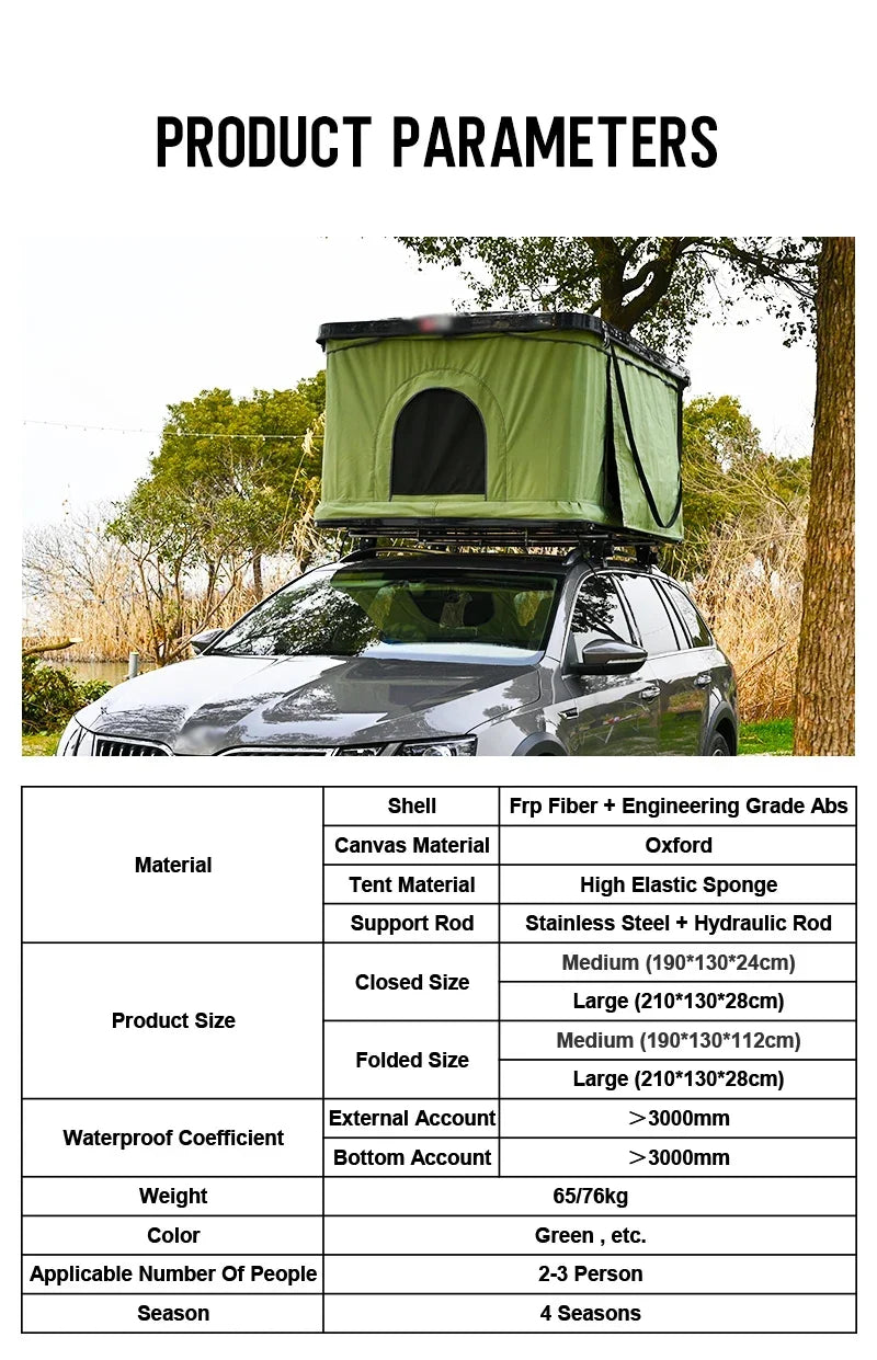 3 Kinds Size 4x4 Suv Fiberglass Auto Hard Shell Roof Top Car Rooftop Tent Camping Tentcar accesorries