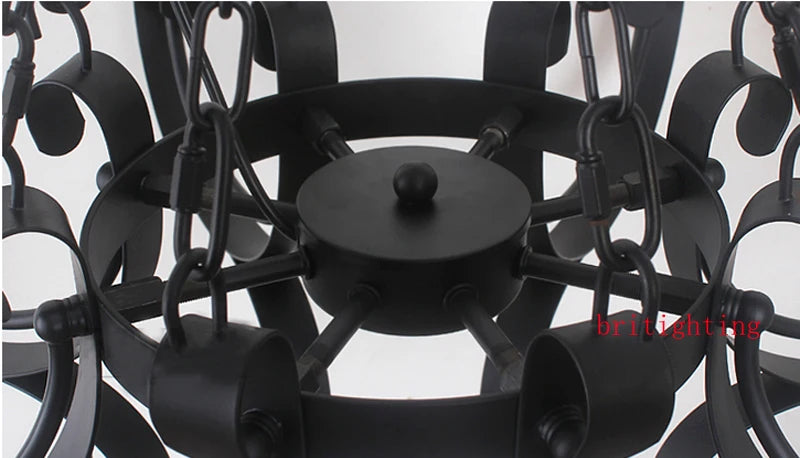 3 Layer Luxury Large Black Chandelier Lighting American Wrought Iron Long Chandelier Villa Hotel Living Room Retro Hanging Lamps