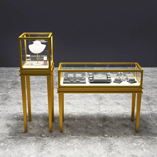 3Jewelry Display Cabinet Glass Transparent Counter Luxury Showcase Jewelry Watch Jade Display Cabinet Customization