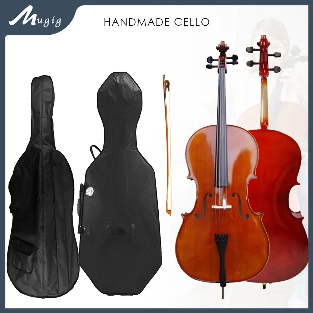 MMOOKA 4/4 3/4 1/2 1/4 1/8 Acoustic Cello Pure Handmade Solidwood Cellos Violoncelo チェロ виолончель With Carry Gig Bag Bow Bridge Case