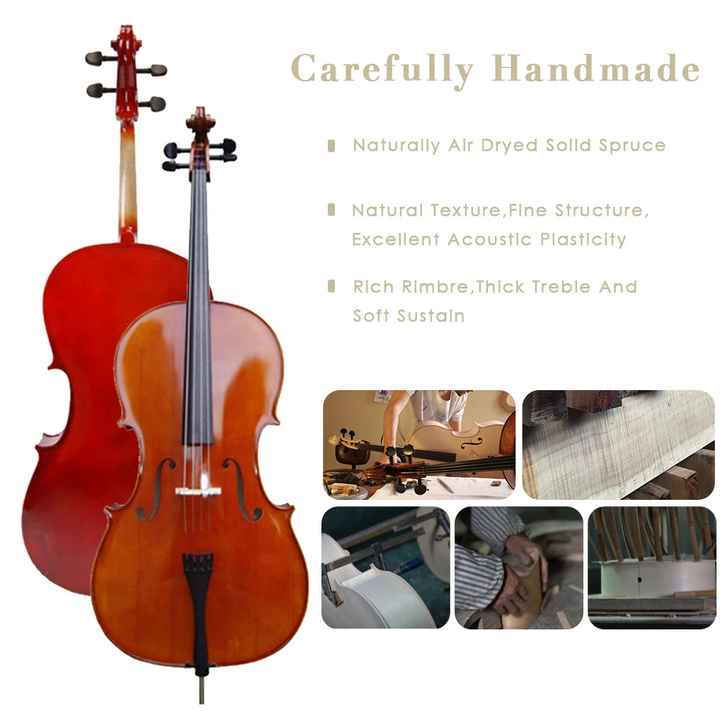 MMOOKA 4/4 3/4 1/2 1/4 1/8 Acoustic Cello Pure Handmade Solidwood Cellos Violoncelo チェロ виолончель With Carry Gig Bag Bow Bridge Case