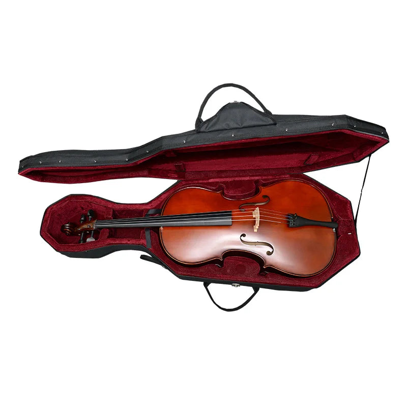 MMOOKA 4/4 3/4 1/2 1/4 1/8 Handmade Cello Solidwood Powerful Sound Spruce Top Maple Back Brazilwood Bow Carry Cello Bag Wheels Case SET