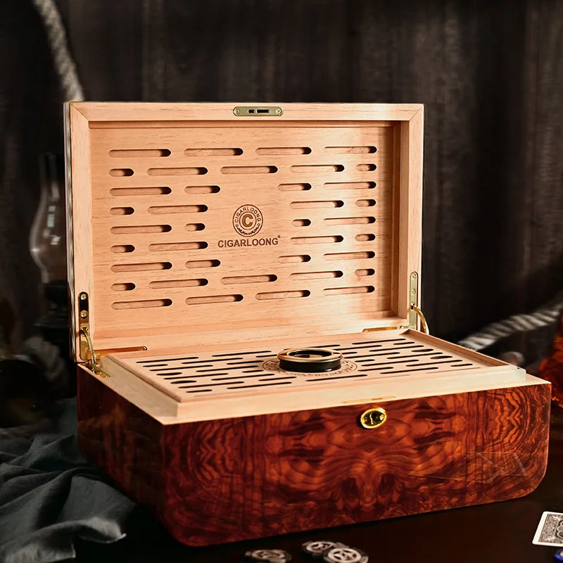 400x260x163mm Cedar Wood Cigar Humidor Professional Capacity 50 Cigarettes Storage Case Piano Paint Cigar Cabinet Cool Gift Box