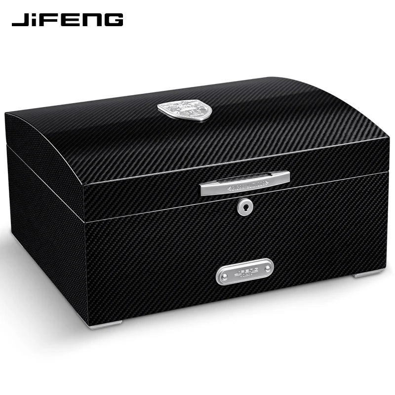 410x280x200mm Cedar Wood Cigar Humidor JIFENG Large-Capacity 120 Cigar Case Professional Carbon Fiber Multi-Zone Storage Box