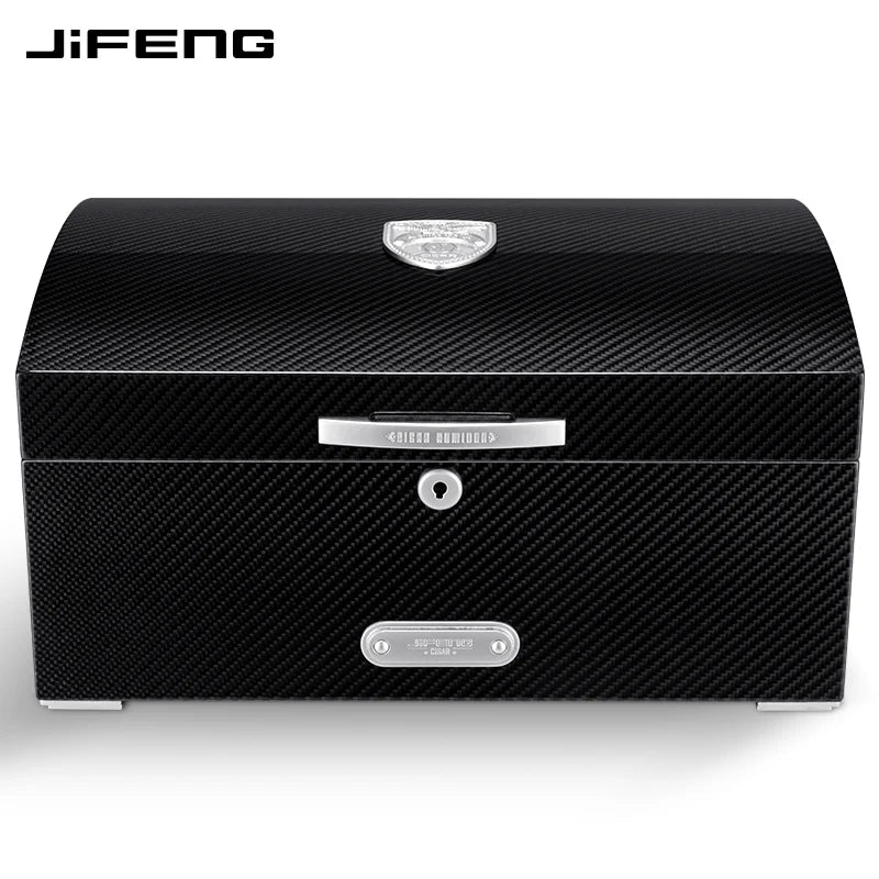 410x280x200mm Cedar Wood Cigar Humidor JIFENG Large-Capacity 120 Cigar Case Professional Carbon Fiber Multi-Zone Storage Box