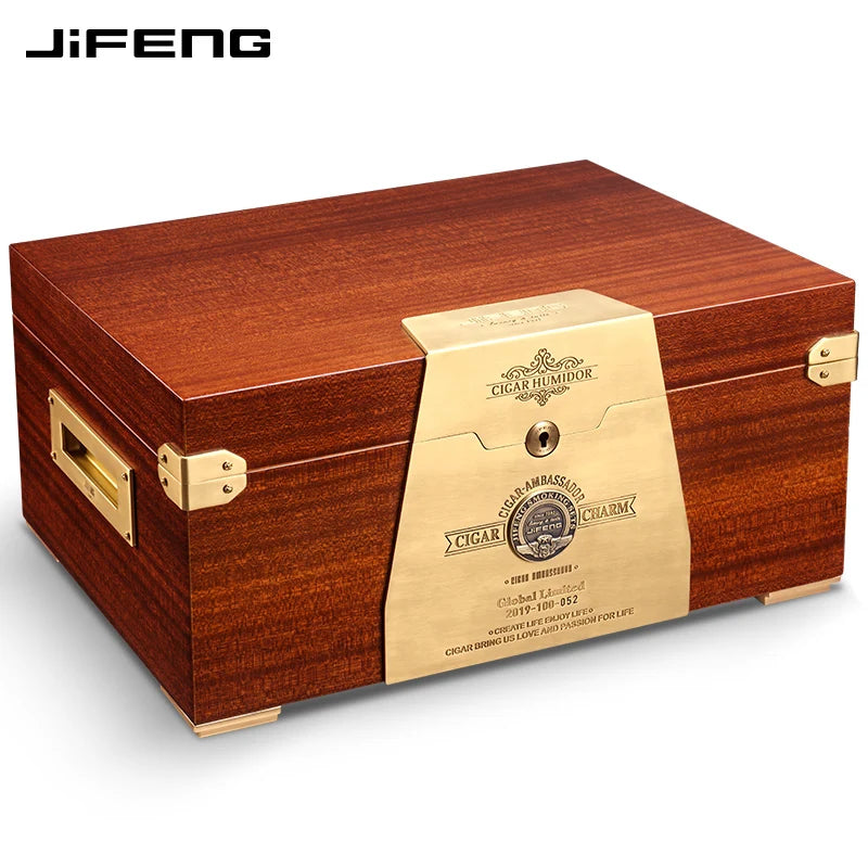 450x320x210mm Cedar Wood Cigar Humidor JIFENG Large-Capacity 150 Cigar Case Professional Solid Wood Paint 2-Layer Storage Box