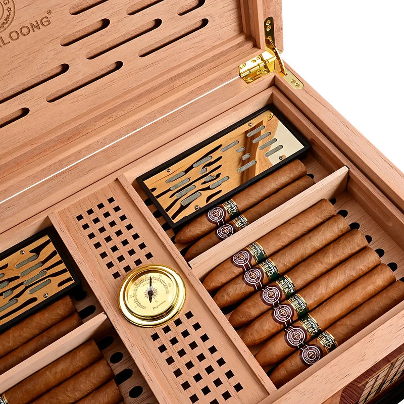 452x288x240mm Cedar Wood Cigar Humidor Professional Capacity150 Cigarettes Case Multi-Zone Storage Piano Paint Cigar Cabinet Box