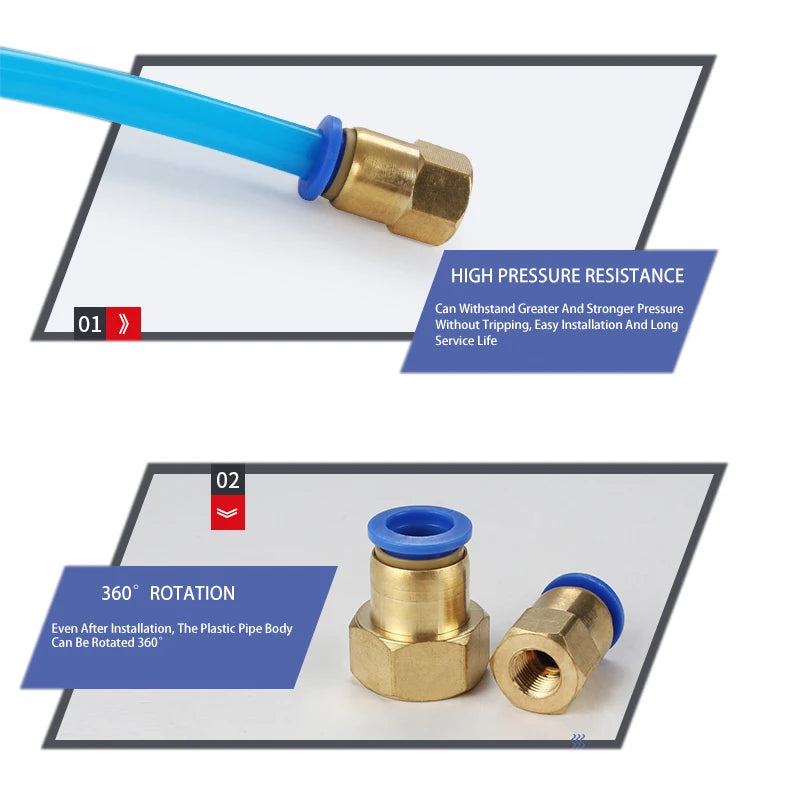 500Pcs Pneumatic Component Internal Thread Straight Through Quick Joint Connector PCF4-01 / 6-03 / 8-02 / 10-04