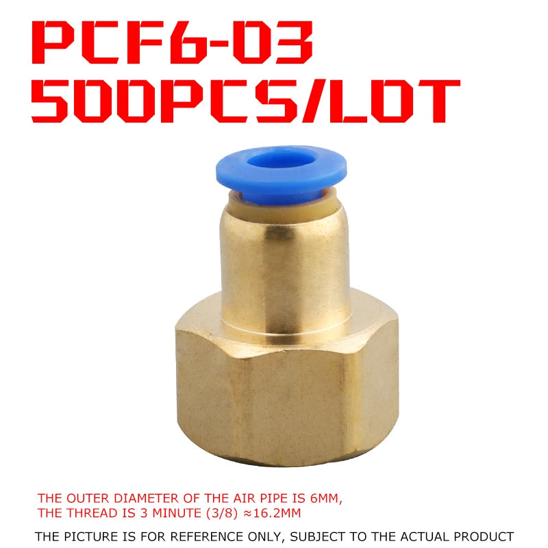 500Pcs Pneumatic Component Internal Thread Straight Through Quick Joint Connector PCF4-01 / 6-03 / 8-02 / 10-04