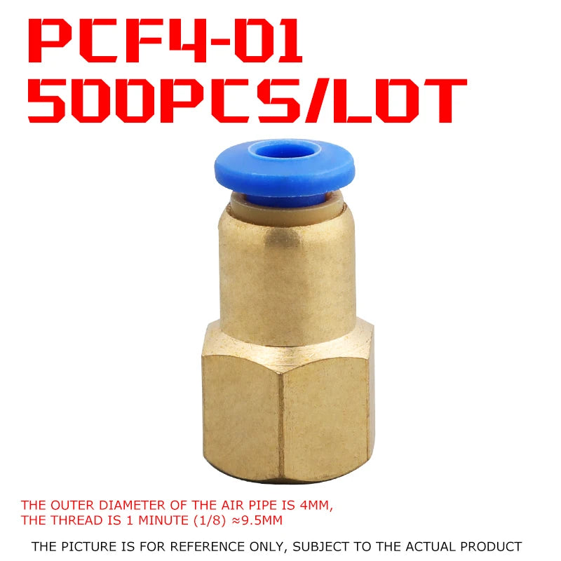 500Pcs Pneumatic Component Internal Thread Straight Through Quick Joint Connector PCF4-01 / 6-03 / 8-02 / 10-04