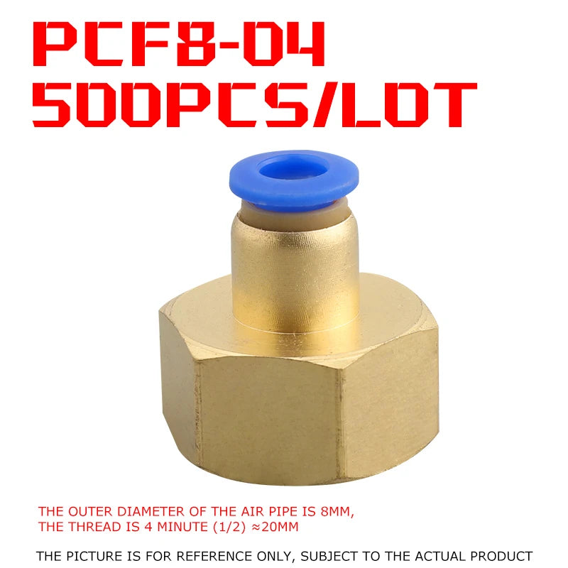 500Pcs Pneumatic Component Internal Thread Straight Through Quick Joint Connector PCF4-01 / 6-03 / 8-02 / 10-04