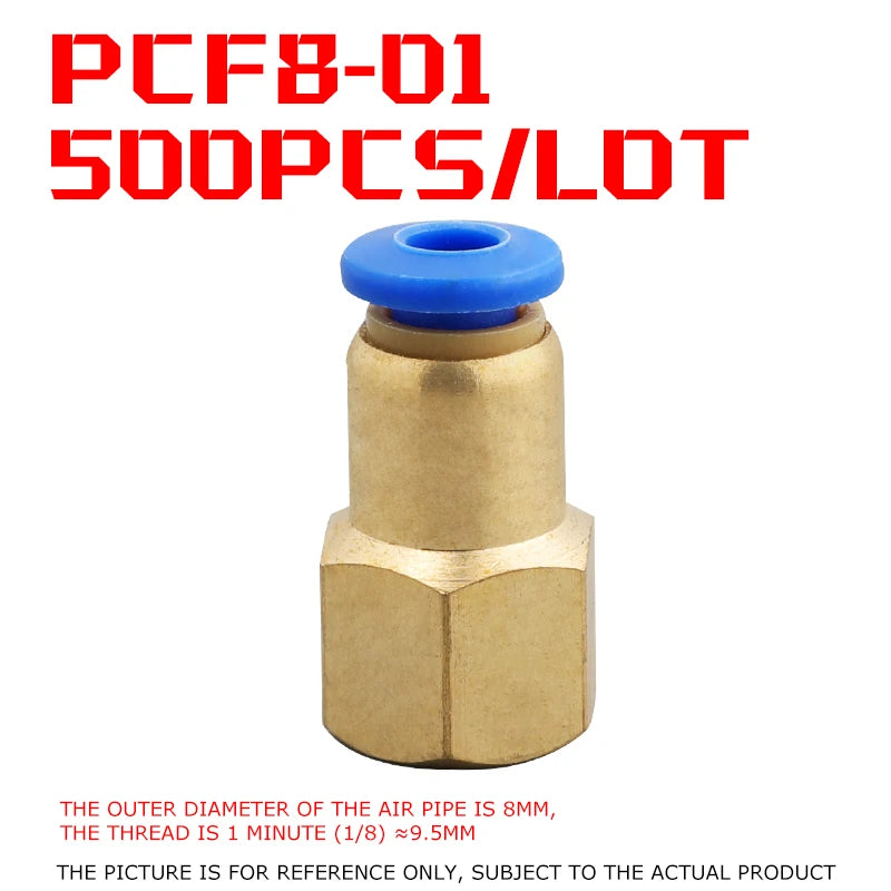 500Pcs Pneumatic Component Internal Thread Straight Through Quick Joint Connector PCF4-01 / 6-03 / 8-02 / 10-04