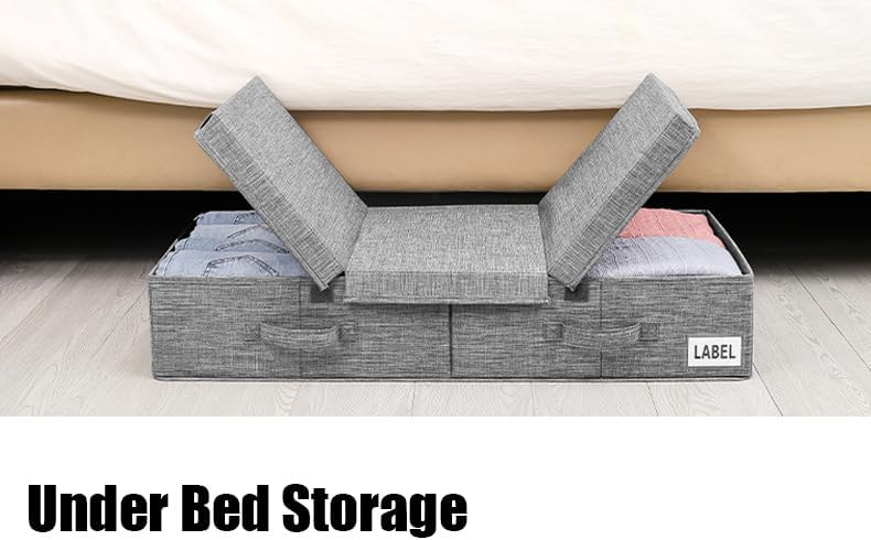 ANTNX Under bed storage box with lid 2-piece with handle with label Collapsible stackable storage box for organizing clothes, shoes, blankets, pillows, sheets (gray)