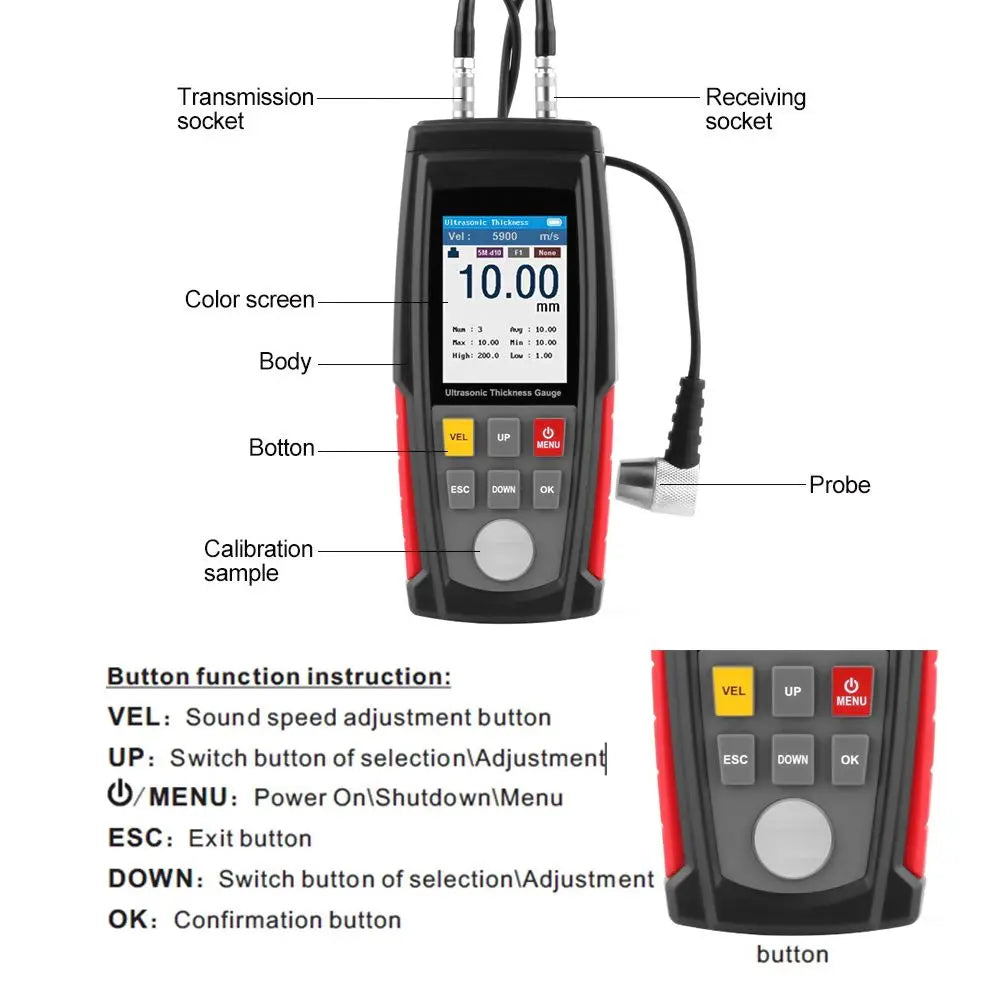 5PCS WT130A WINTACT Ultrasonic Thickness Gauge Meter Digital Width Measuring Instruments 1.00-300.0mm High Precision Thick Gauge