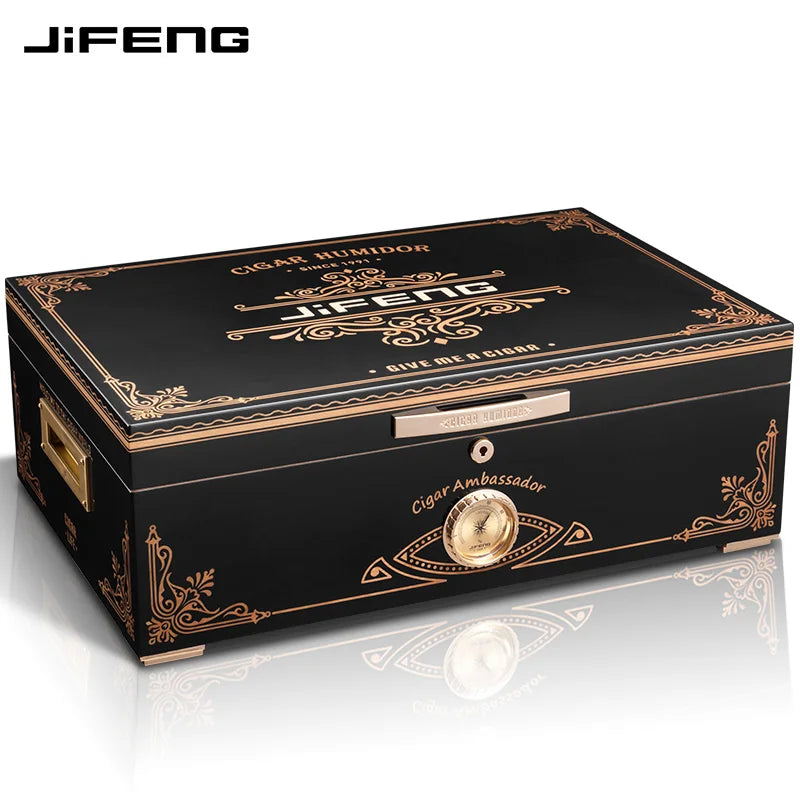600x400x210mm Cedar Wood Cigar Humidor JIFENG Large-Capacity 250 Cigar Case Professional PianoPaint 2Layer Cigar Storage Cabinet