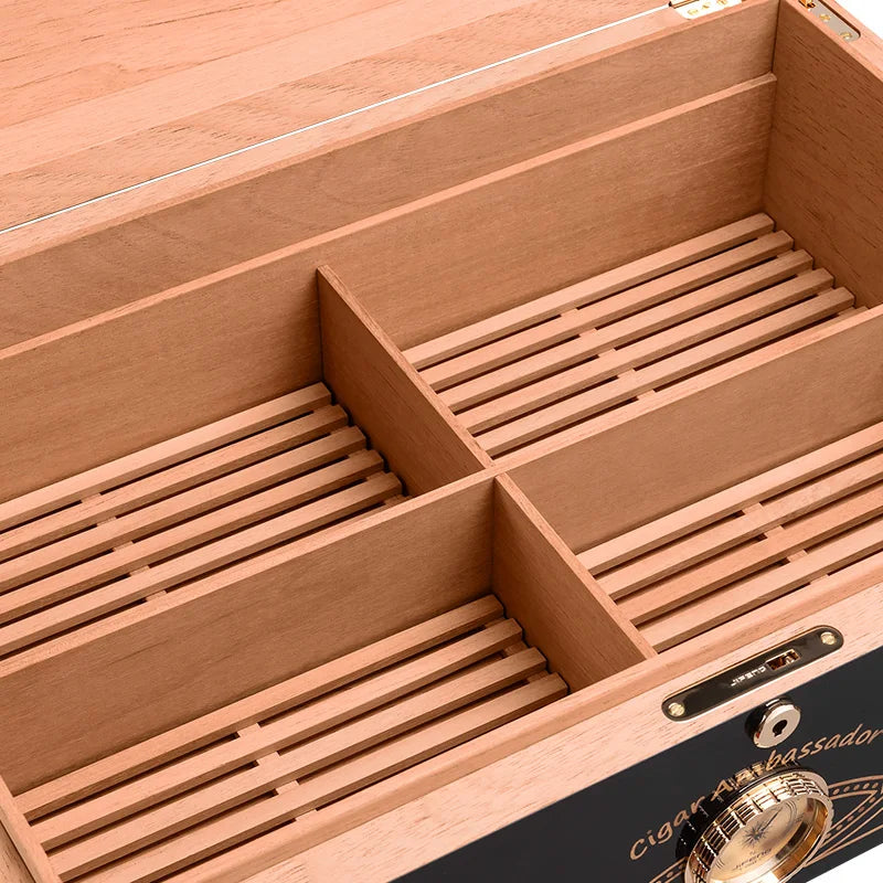 600x400x210mm Cedar Wood Cigar Humidor JIFENG Large-Capacity 250 Cigar Case Professional PianoPaint 2Layer Cigar Storage Cabinet
