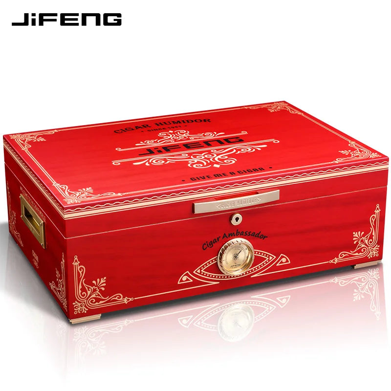 600x400x210mm Cedar Wood Cigar Humidor JIFENG Large-Capacity 250 Cigar Case Professional PianoPaint 2Layer Cigar Storage Cabinet
