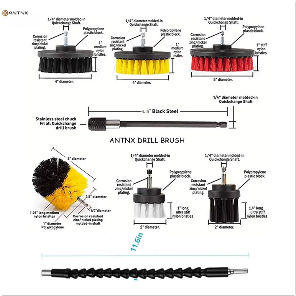ANTNX 23-Piece Drill Brush Accessories Set, Matte pad and Sponge, Electric Matte Brush Band Extending Extended Extended Accessories Multi-Purpose Cleaning, Suitable for Grout, Tile, Sink, Bath