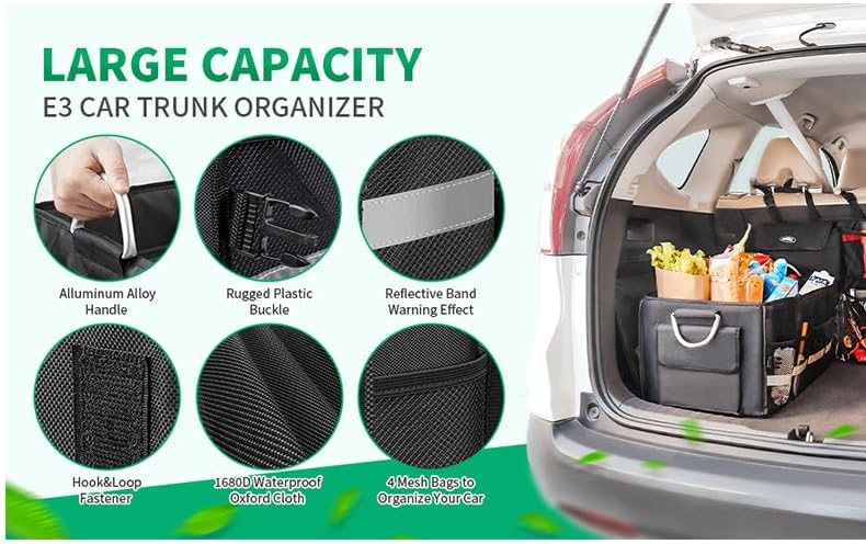 ANTNX Car trunk storage box Foldable with handle organizer (black) large