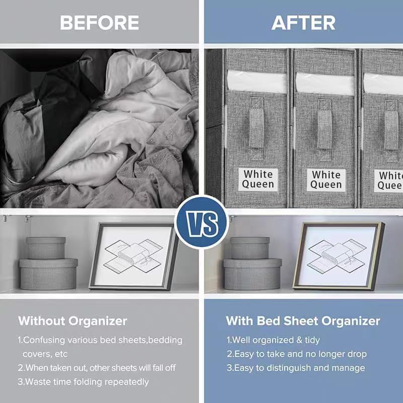ANTNX Sheet set Storage Bag 2 pieces linen sheet cover Foldable storage box with handle for Blanket Bedding Set (grey)