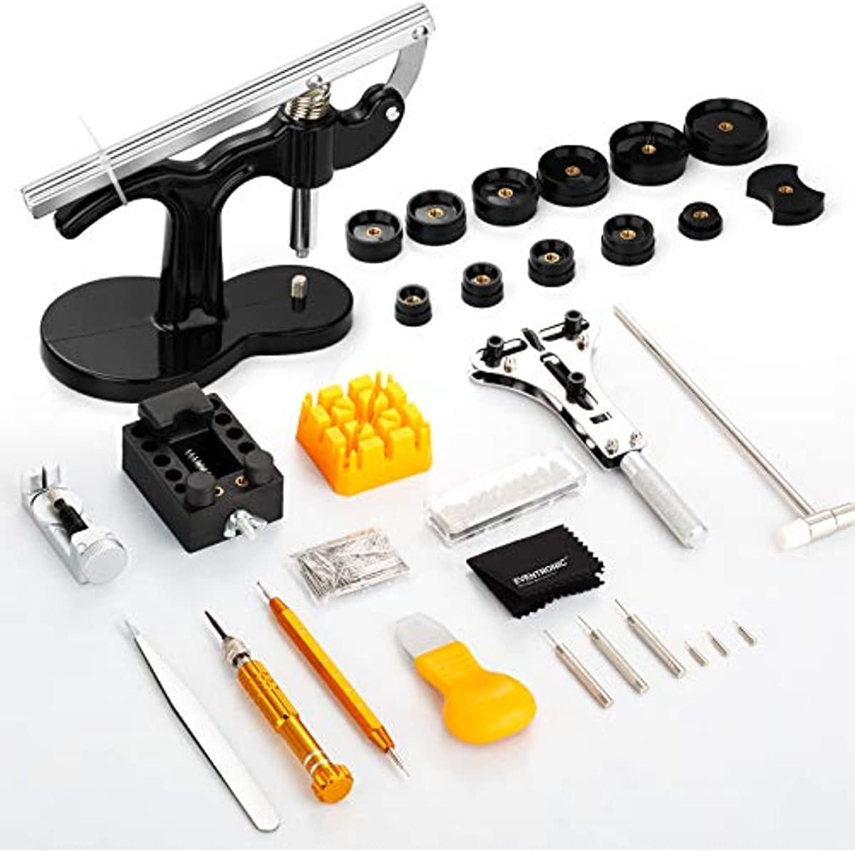 ANTNX 166PCS Professional Watch Repair Tool Kit With Press Set, Spring Bar Tools, Band Link Pin Set, Battery Replacement Kit - Yellow Carrying Case Included