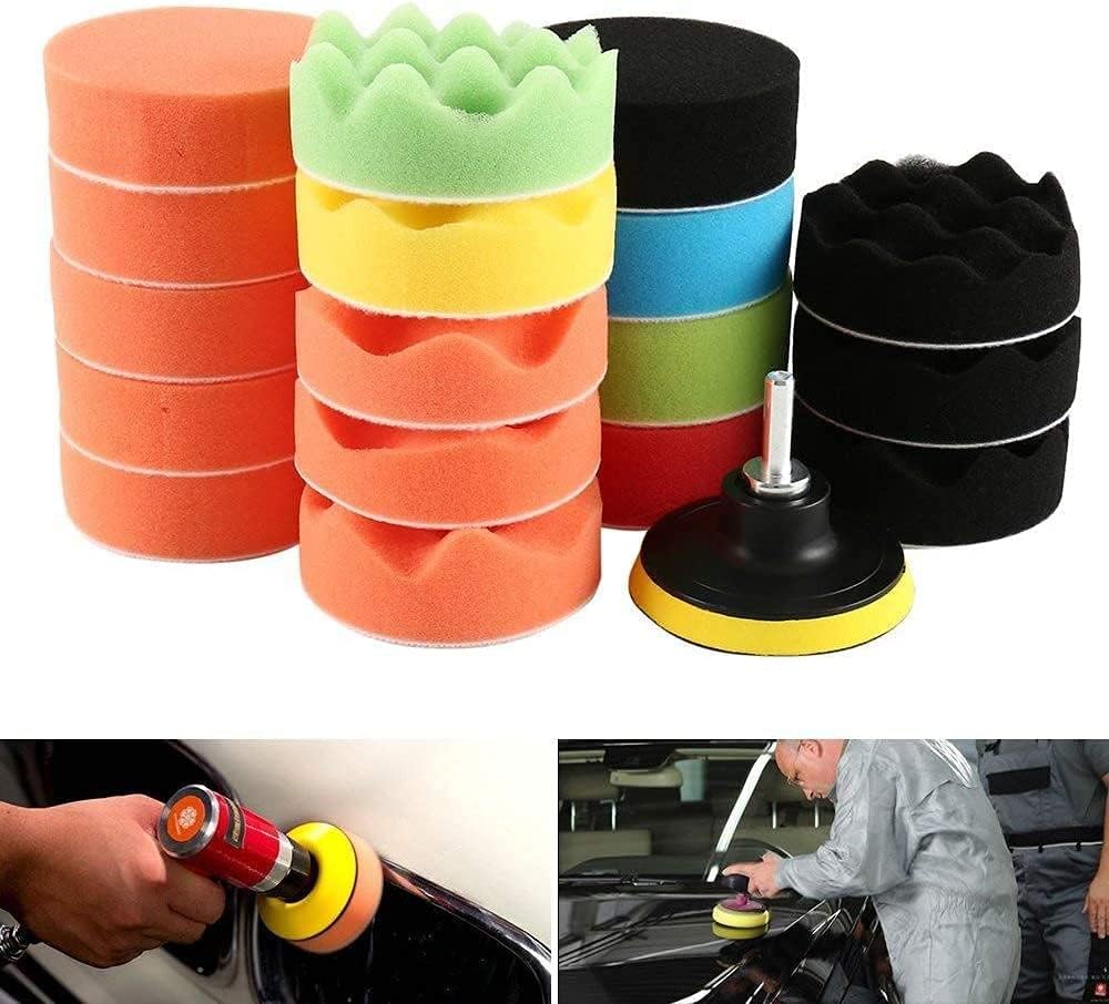 ANTNX 32 Pcs Car Foam Drill Polishing Pad Kit, 3 Inch Buffing Pads,Sponge Set Kit M10 Drill Adapter Car Polisher