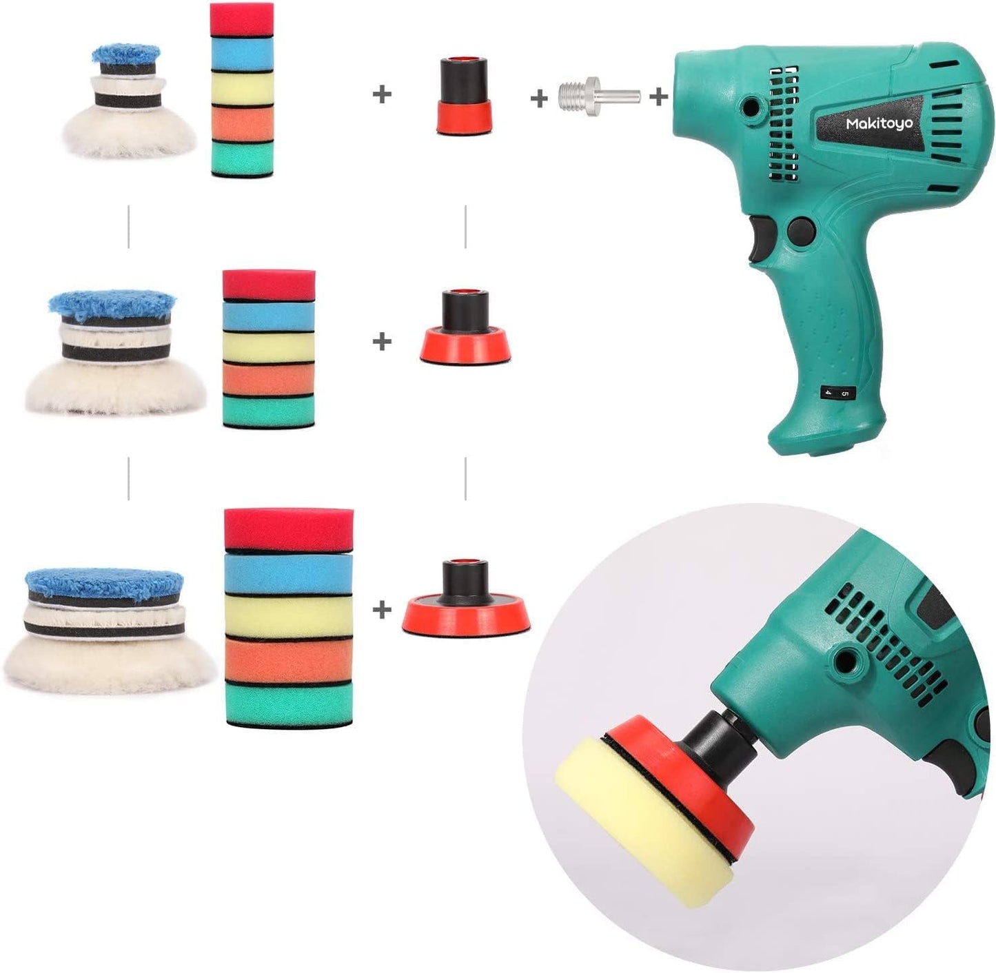 ANTNX 29 Piece Drill Buffing & Detail Polishing Pad Kit 1-inch,2-inch,3-inch with 5/8"-11 Thread Backing pad & Adapters for Car Sanding, Polishing, Waxing, Sealing Glaze