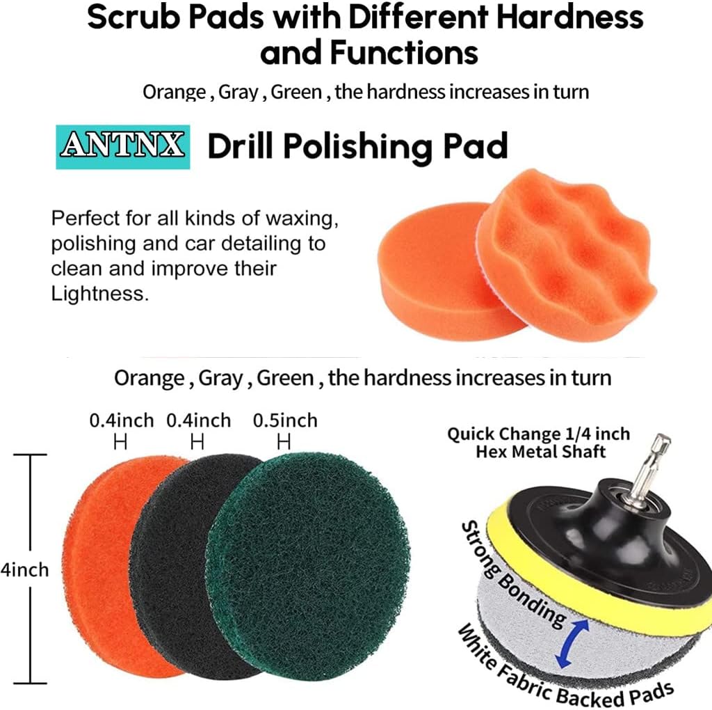 ANTNX 27 PCS Drill Brush Attachments Car Detailing Brush Kit for Auto Exterior and Interior Includes Scrub Pads Sponges Detailing Brushes Washing Mitt Air Vent Brush Cleaning Cloth Home Cleaning Set