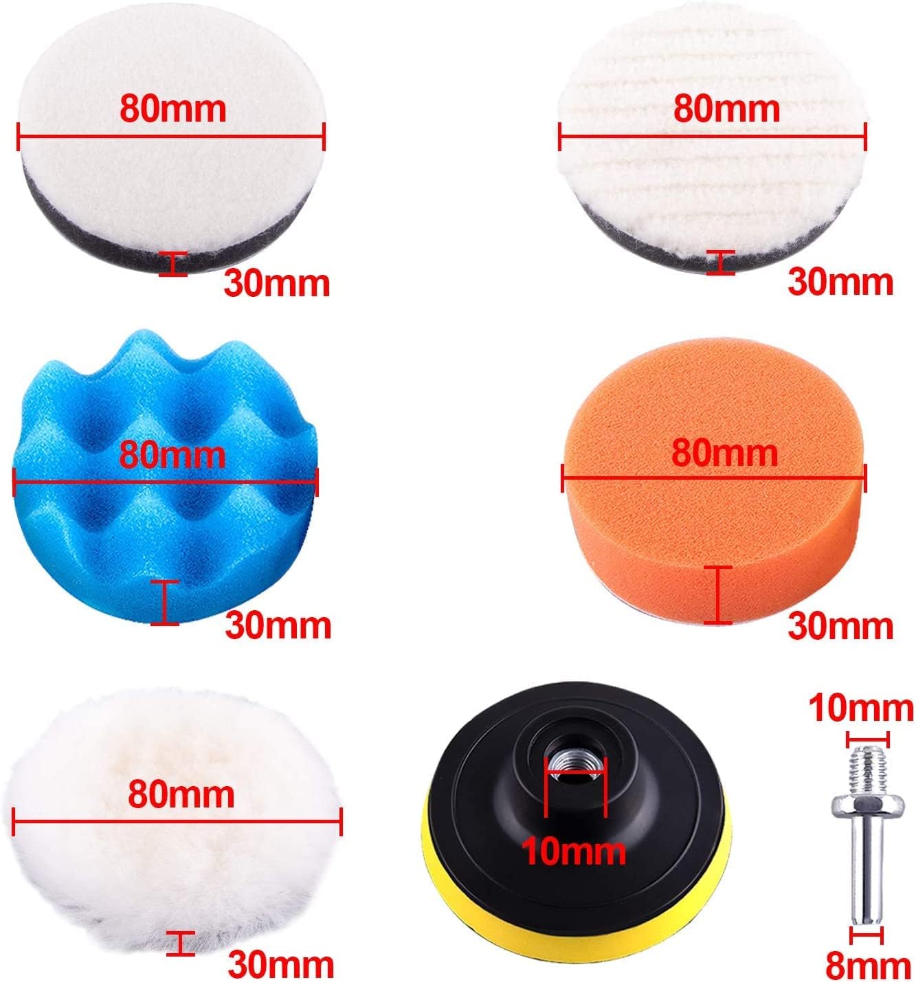 ANTNX 38 Pcs Car Foam Drill Polishing Pad Kit, 3 Inch Buffing Pads,Sponge Set Kit M10 Drill Adapter Car Polisher