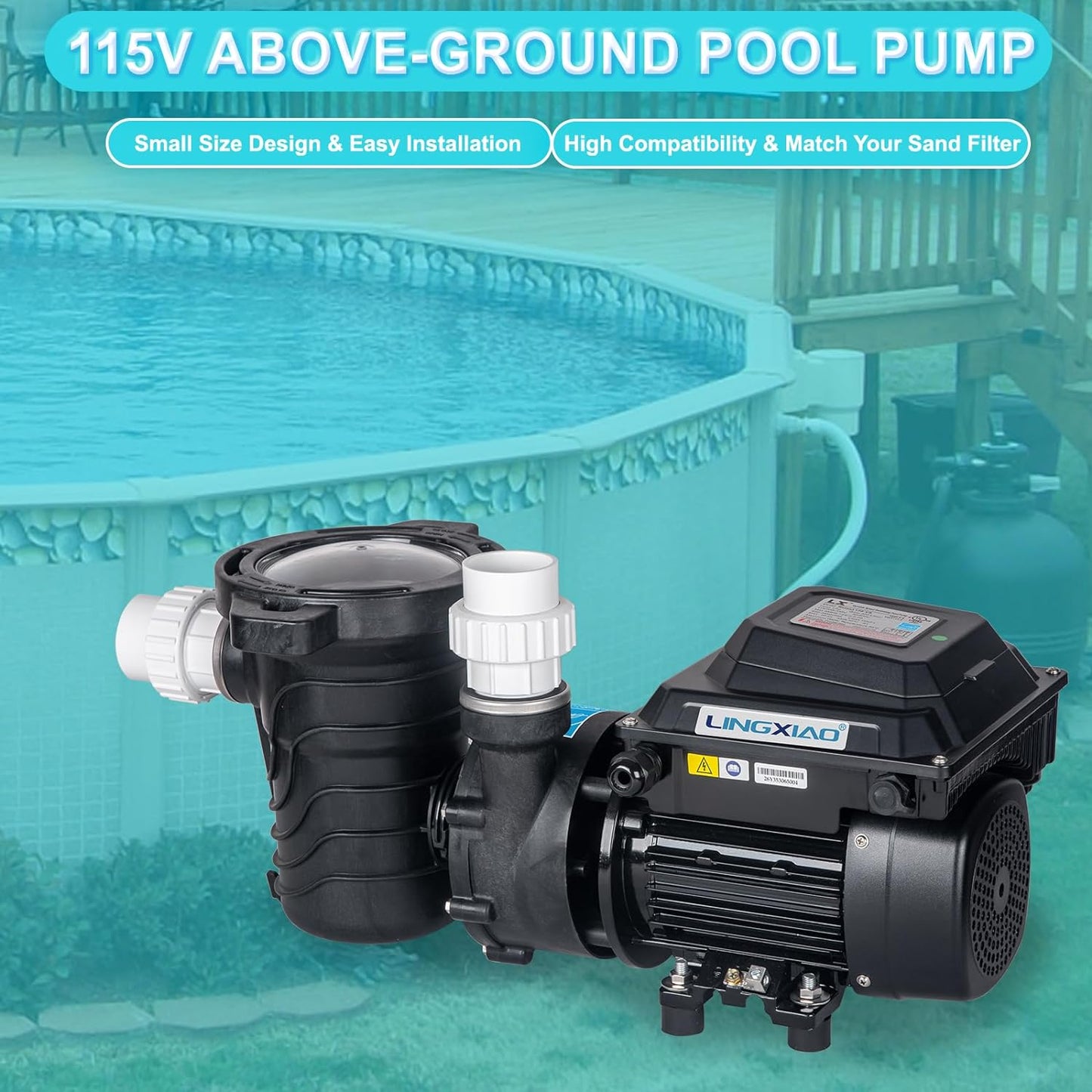 Above Ground Pool Pumps 1HP, Variable Speed Pool Pump Above Ground 115V with Filter Basket, Energy Star Certified, 1.5" Port, 3 Years USA Warranty
