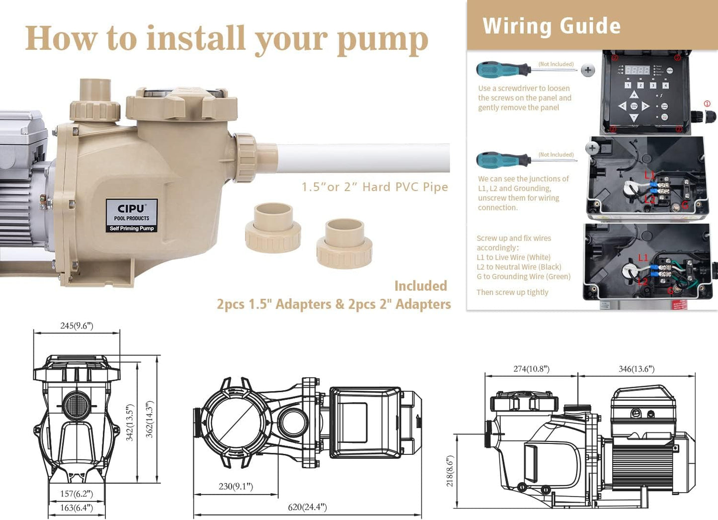 1.5HP Variable Speed Inground Pool Pump 230V High Performance Intelligent Control for Swimming Pools All-Weather Water Clean Filter Pump System Replacement ETL/DOE Certificated, CSPPV711