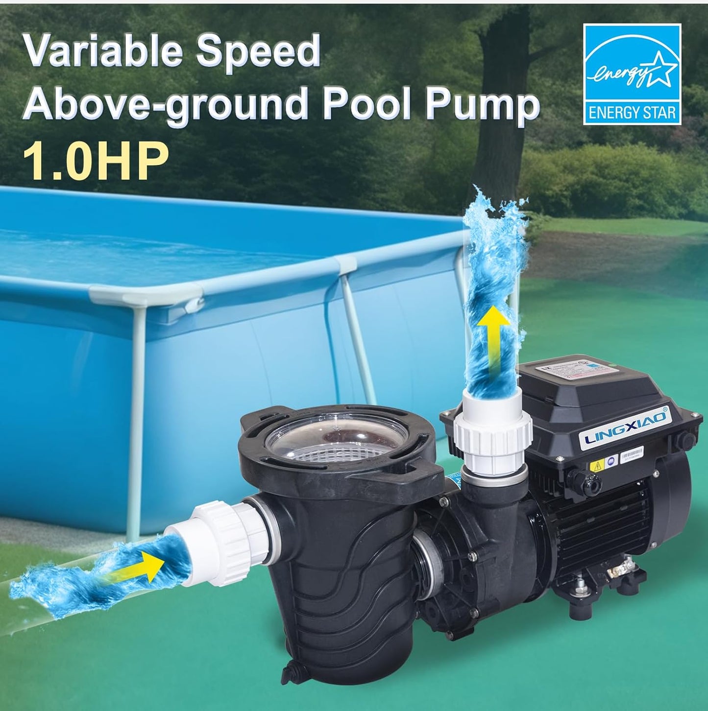 Above Ground Pool Pumps 1HP, Variable Speed Pool Pump Above Ground 115V with Filter Basket, Energy Star Certified, 1.5" Port, 3 Years USA Warranty