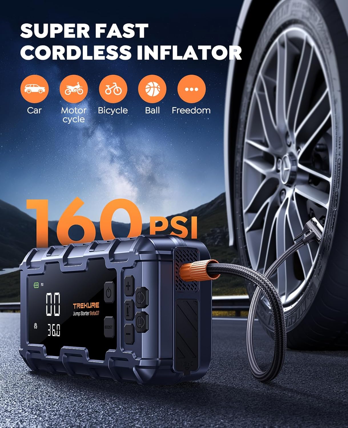 TREKURE 6000A Jump Starter with Air Compressor 160PSI, 45W Charging Car Battery Jump Starter for All Gas/ 12L Diesel, 12V Car Jumper Starter Power Bank Charger Portable with Gloves, Lights