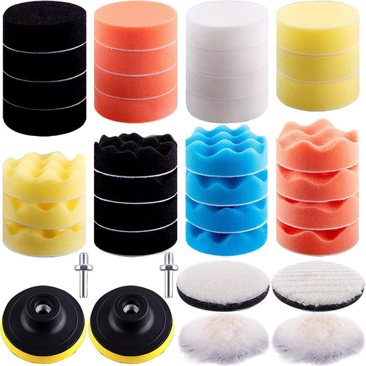 ANTNX 38 Pcs Car Foam Drill Polishing Pad Kit, 3 Inch Buffing Pads,Sponge Set Kit M10 Drill Adapter Car Polisher