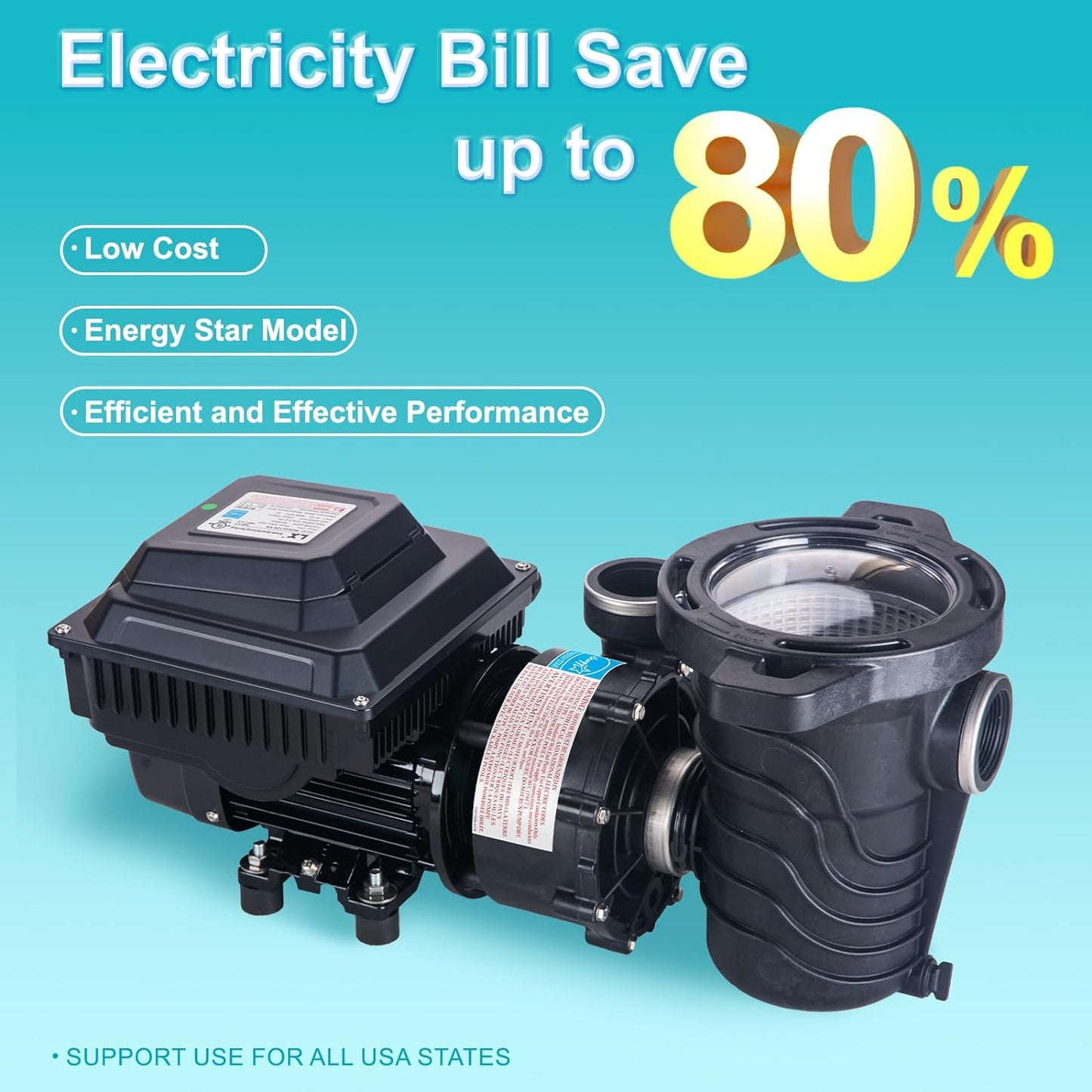 Above Ground Pool Pumps 1HP, Variable Speed Pool Pump Above Ground 115V with Filter Basket, Energy Star Certified, 1.5" Port, 3 Years USA Warranty