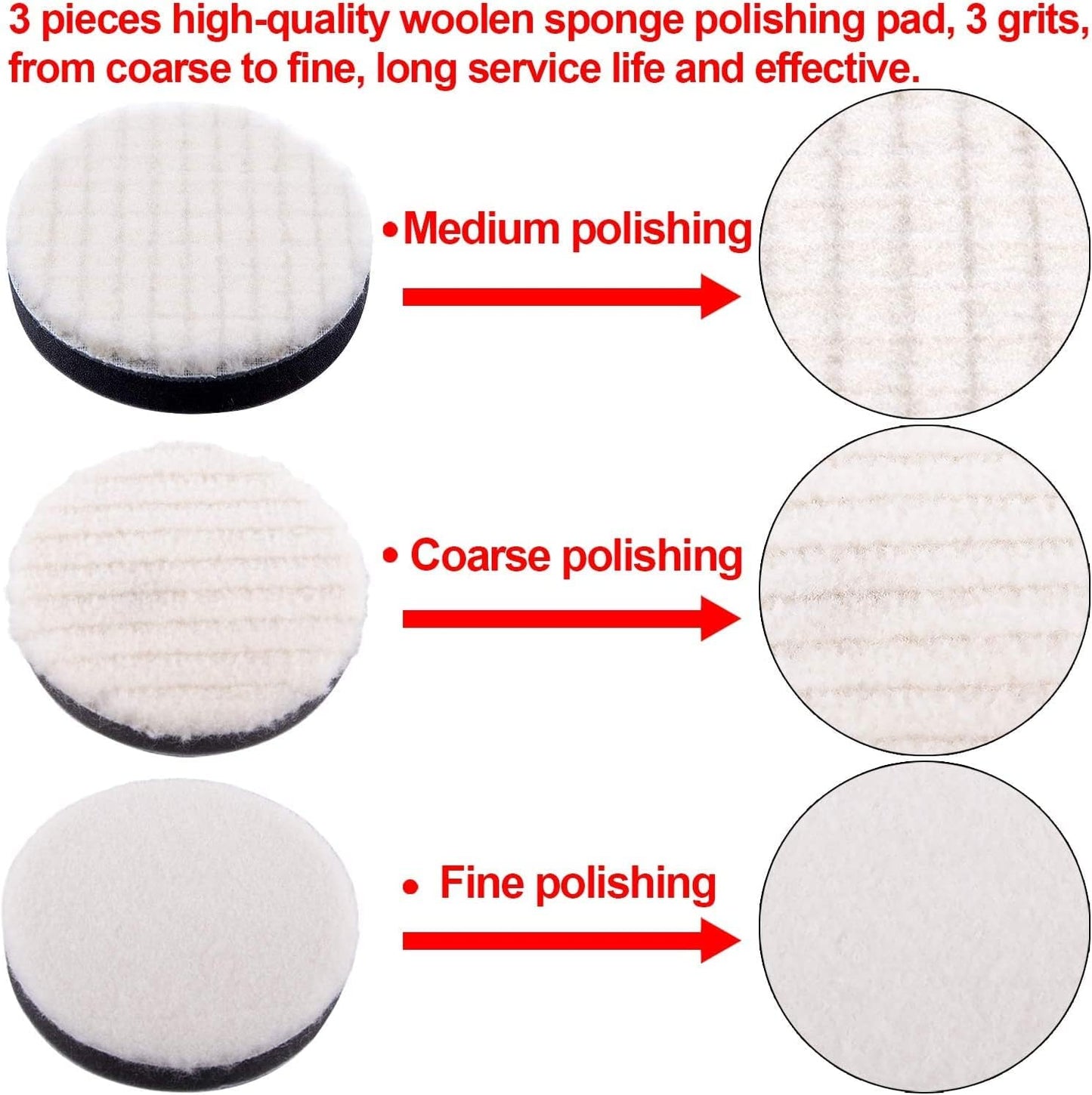 ANTNX 32 Pcs Car Foam Drill Polishing Pad Kit, 3 Inch Buffing Pads,Sponge Set Kit M10 Drill Adapter Car Polisher