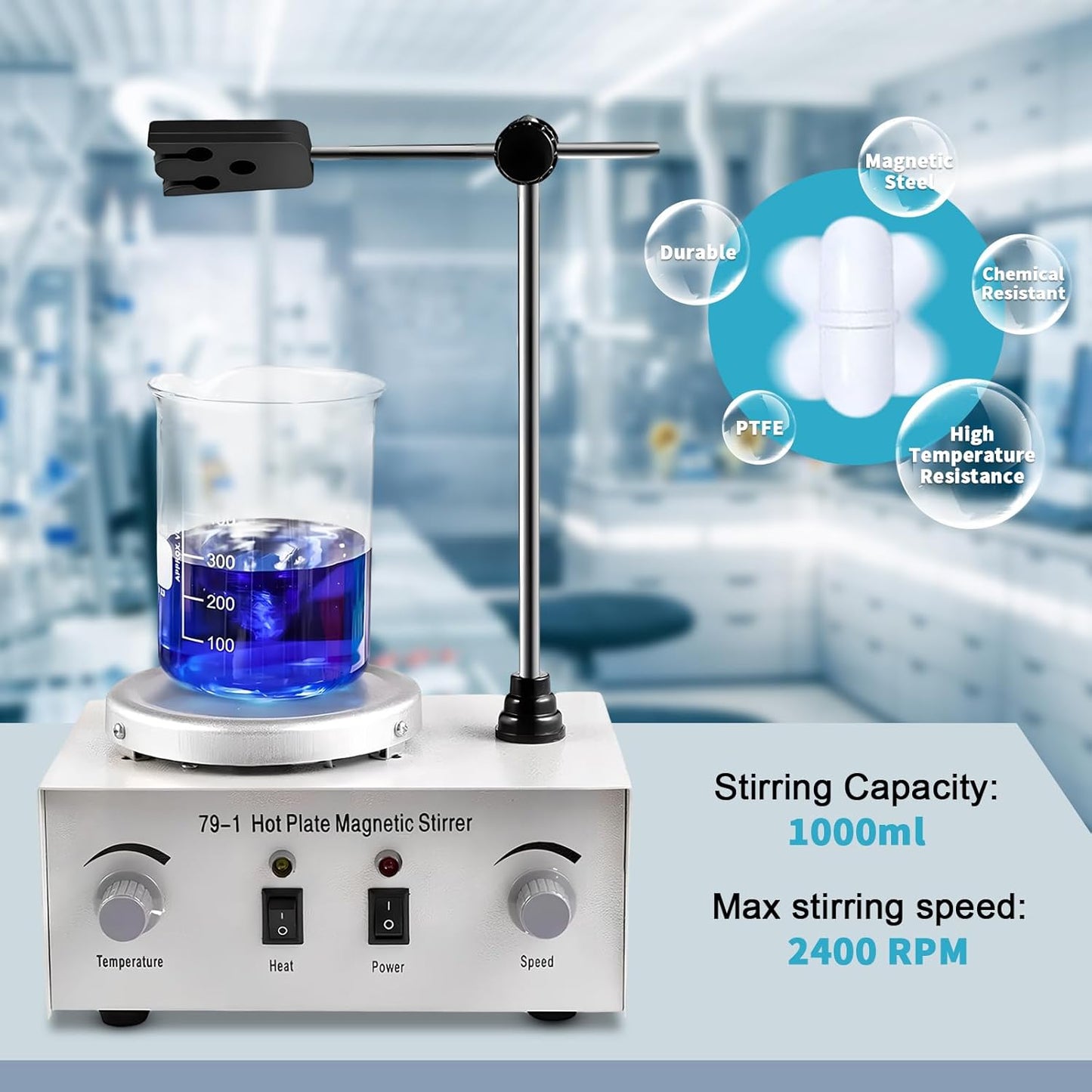 Xoxomeg Magnetic Stirrer Hot Plate Mixer, 79-1 Lab Stirrers Hotplate Max 2400 RPM, Stable Stepless Stirring, for Scientific Research, Laboratory Study