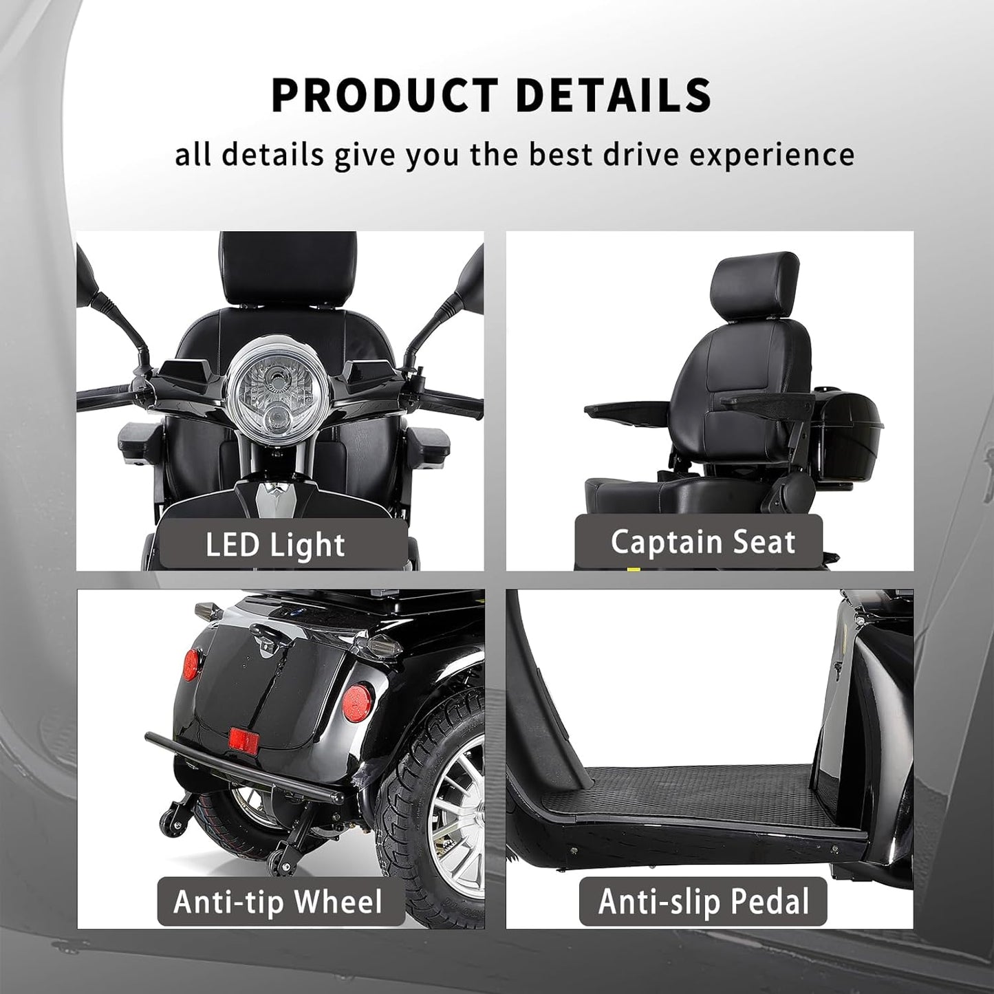 800W Heavy Duty Mobility Scooters for Seniors & Adults 500lbs Capacity - All Terrain Electric Powered Scooter - Fast Mobility Scooter for Travel, Elderly w/ 360 Swivel Seat