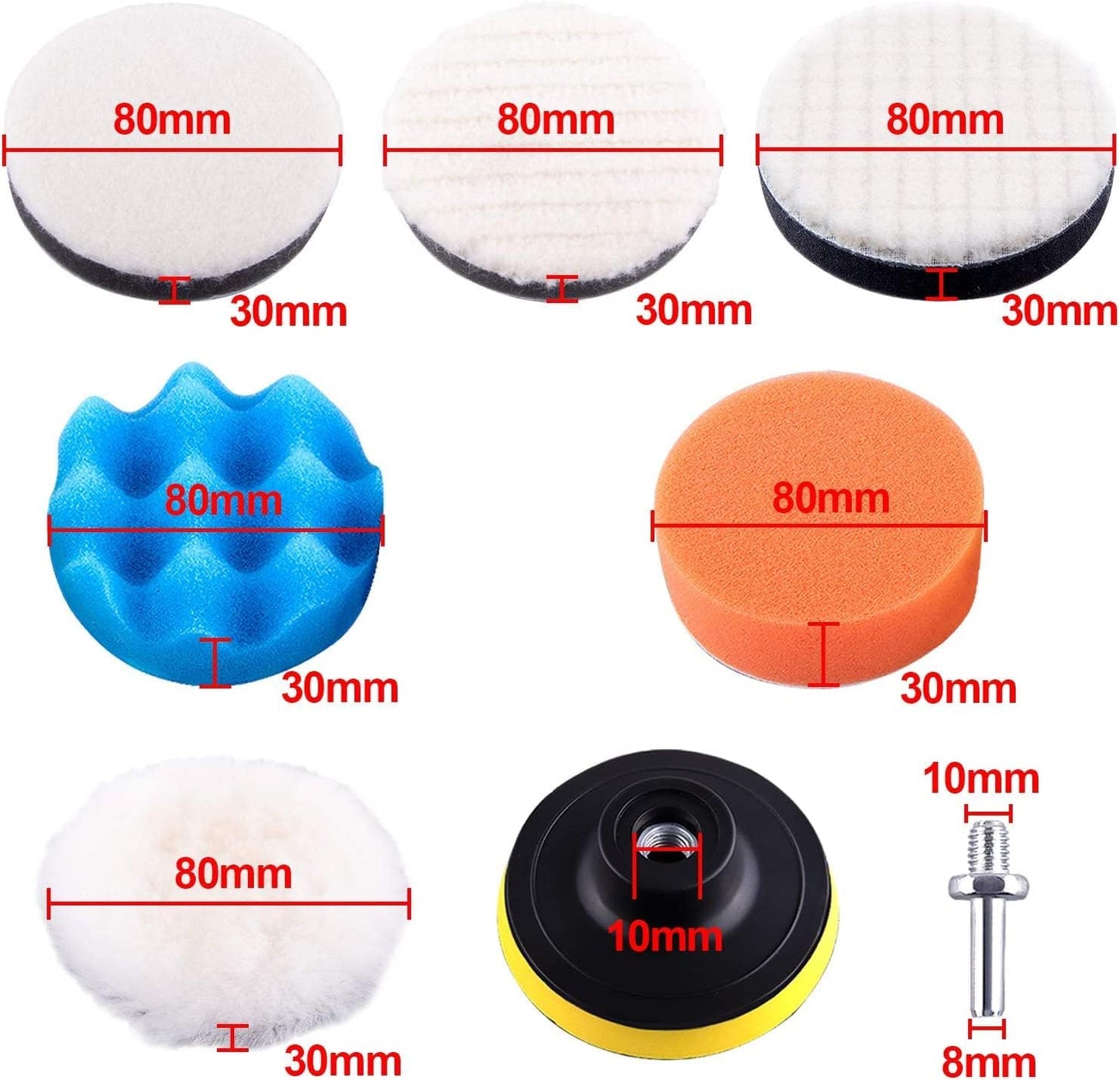 ANTNX 32 Pcs Car Foam Drill Polishing Pad Kit, 3 Inch Buffing Pads,Sponge Set Kit M10 Drill Adapter Car Polisher
