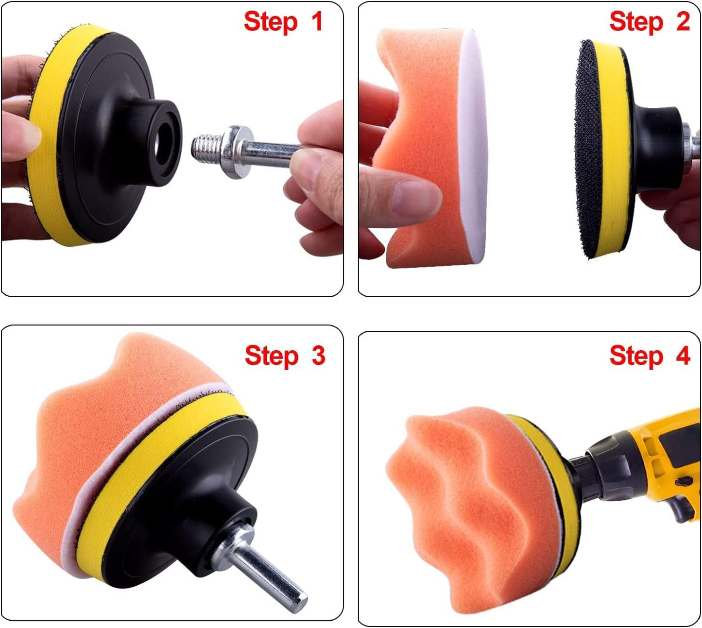ANTNX 38 Pcs Car Foam Drill Polishing Pad Kit, 3 Inch Buffing Pads,Sponge Set Kit M10 Drill Adapter Car Polisher
